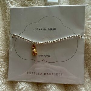 Silver Plated Beaded Bracelet with Gold pineapple charm